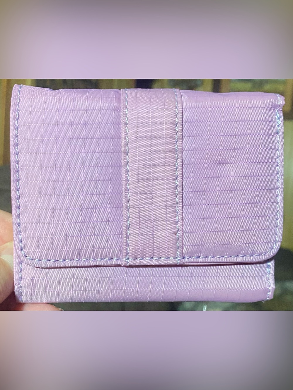 Wallet lilac small trifold lightweight, ripstop nylon fabric